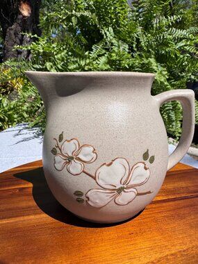 Vintage Pigeon Forge Pottery Pitcher, Dogwood Blossom, Yellow Interior